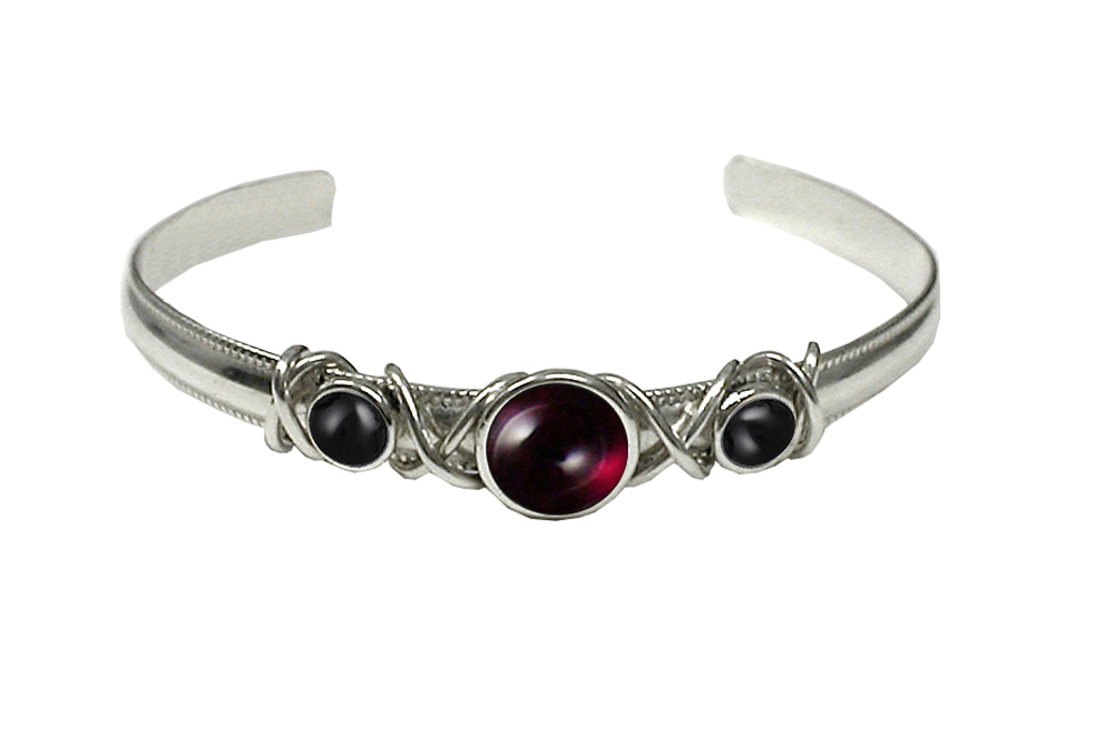 Sterling Silver Cuff Bracelet With Garnet And Black Onyx